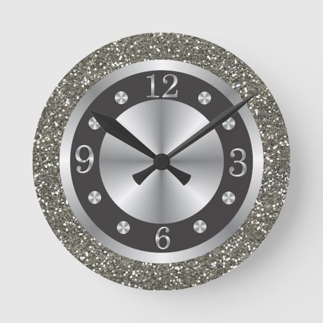 Reloj Redondo Mediano Black And Silver Glitter   (Anverso)