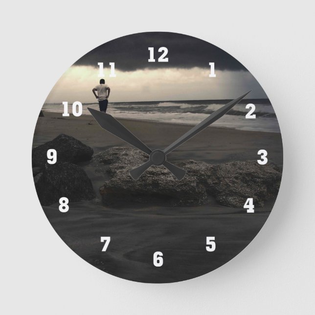 Reloj Redondo Mediano Black and White Beach Photo (Anverso)