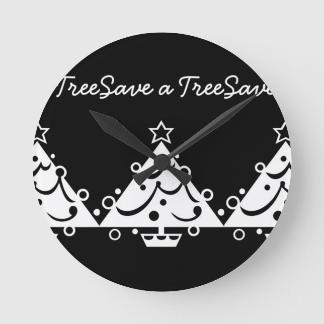 Reloj Redondo Mediano Black and White Christmas Save The Tree (Anverso)