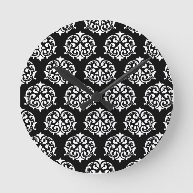 Reloj Redondo Mediano Black and White Victorian Pattern Clocks (Anverso)
