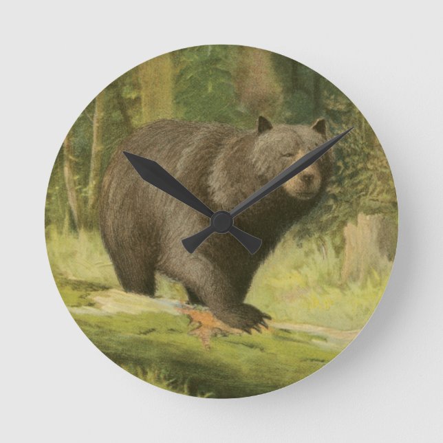 Reloj Redondo Mediano Black Bear Stepping on a Tree Trunk (Anverso)