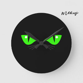 Reloj Redondo Mediano Black Cat Face Green Eyes Whiskers Cuelgan A Gato