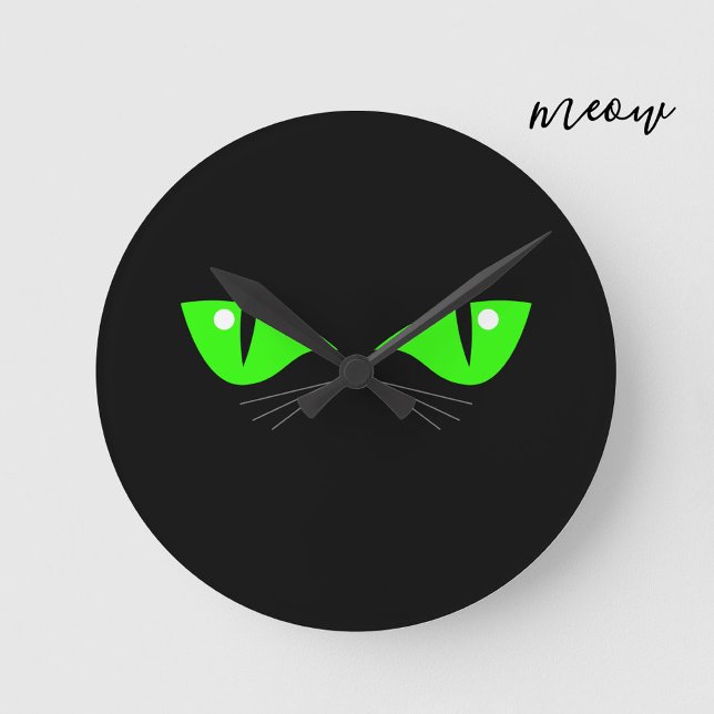 Reloj Redondo Mediano Black Cat Face Green Eyes Whiskers Cuelgan A Gato  (Subido por el creador)