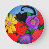 Black Cat in Garden Abstract Art