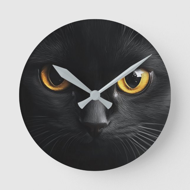 Reloj Redondo Mediano Black Cat Wall Clock with Striking Yellow Eyes - M (Anverso)