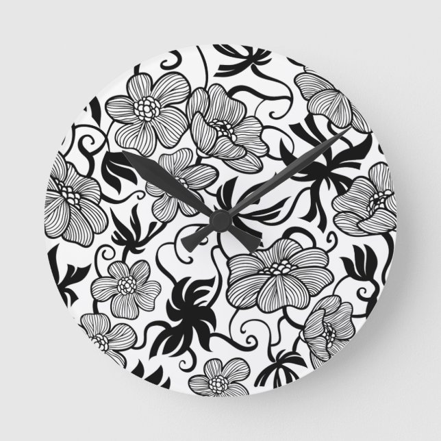 Reloj Redondo Mediano Black Flower Patch Wall Clock (Anverso)