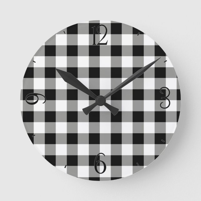Reloj Redondo Mediano Black Gingham Clock (Anverso)