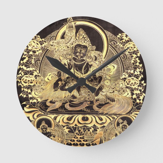 Reloj Redondo Mediano Black & Gold Tibetan Buddhist Art (Anverso)