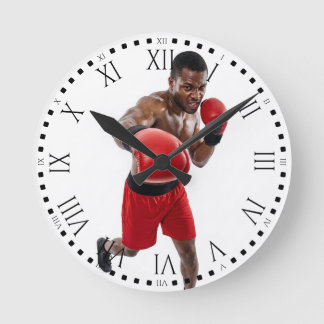 Reloj Redondo Mediano Black Male Boxer Punching Gym Decor