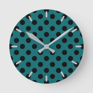 Reloj Redondo Mediano Black polka dots on teal