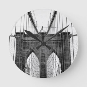 Reloj Redondo Mediano Black White Brooklyn Bridge Nueva York