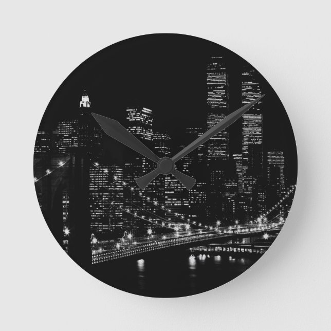 Reloj Redondo Mediano Black & White New York City Night (Anverso)
