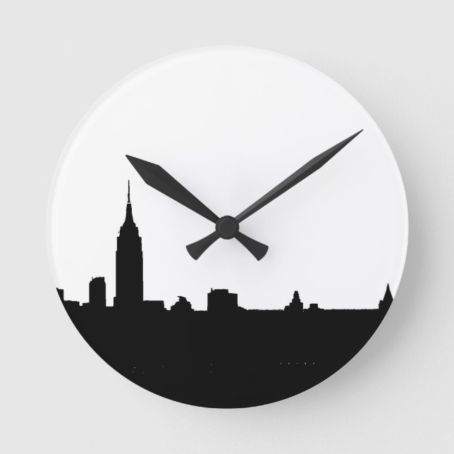 Reloj Redondo Mediano Black & White New York Silhouette (Anverso)