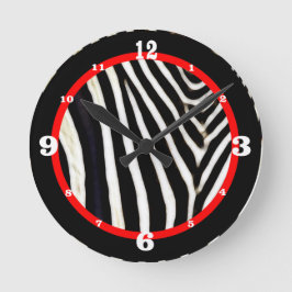 Reloj Redondo Mediano Black & White Zebra Print Red Accent Numbered