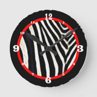 Reloj Redondo Mediano Black & White Zebra Print Red Accent Numbered