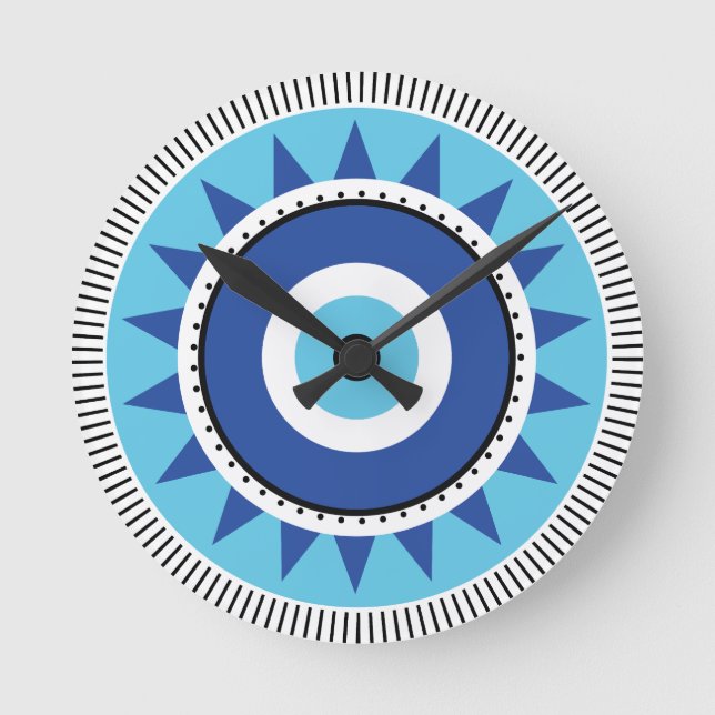 Reloj Redondo Mediano Blanco azul de ojos malvados griegos (Anverso)