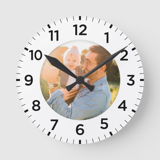 Reloj Redondo Mediano Blanco de entrada de foto personalizada (Anverso)