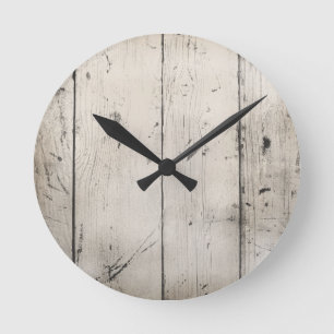 RELOJ REDONDO MEDIANO BLANCO LAVADO DE MADERA TEXTURADA DE FONDOS DE GRA