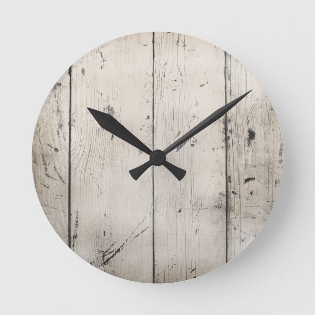 RELOJ REDONDO MEDIANO BLANCO LAVADO DE MADERA TEXTURADA DE FONDOS DE GRA (Anverso)