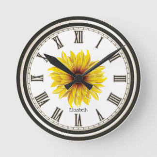 Reloj Redondo Mediano Blanco negro personalizado y bonito girasol