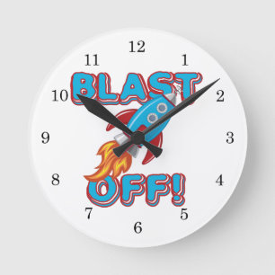 Reloj Redondo Mediano Blast Off Rocket Ship