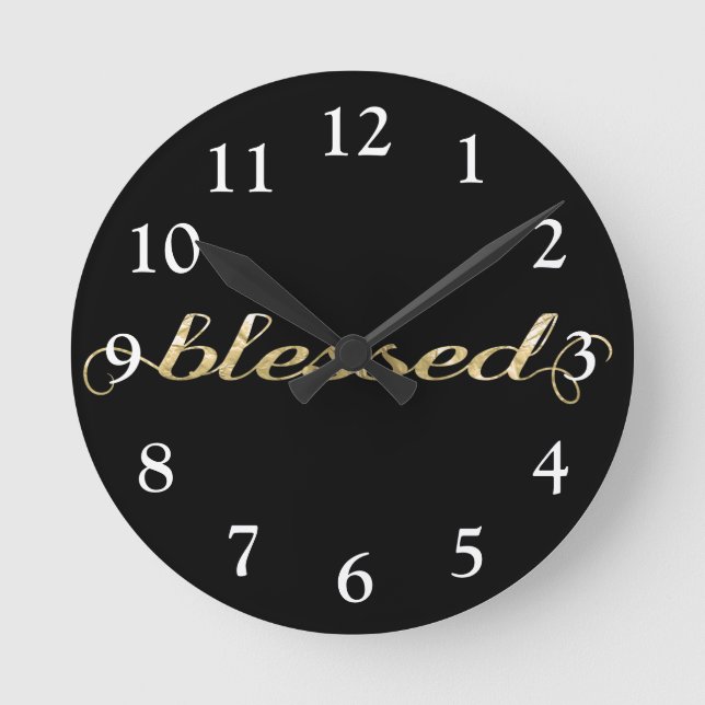 Reloj Redondo Mediano Blessed, Gold Foil-Look Inspirational Grateful (Anverso)
