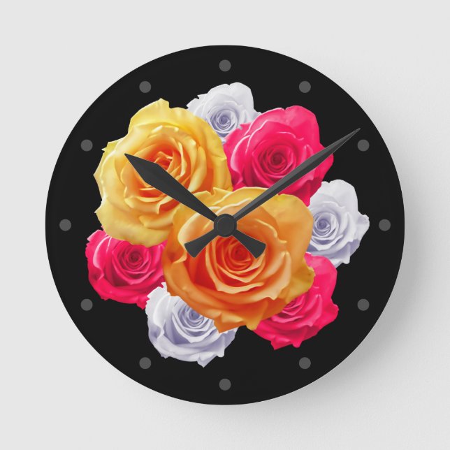 Reloj Redondo Mediano Blooming Rosas Motif Clock (Anverso)