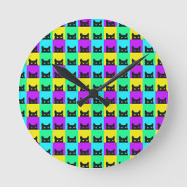 Reloj Redondo Mediano Bloque Colorido Gatito