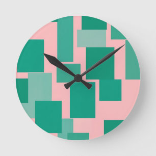 Reloj Redondo Mediano Bloque de color rosa verde patrón abstracto modern