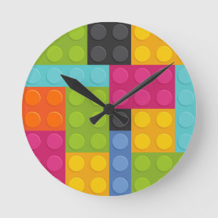 Reloj Redondo Mediano bloques de construcción rosa