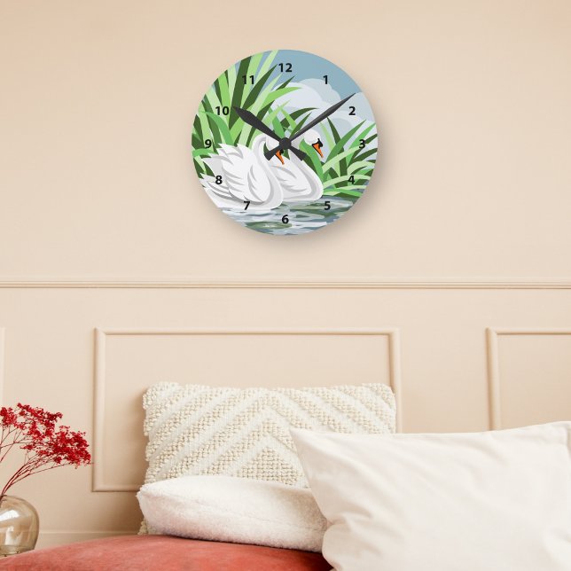 Reloj Redondo Mediano Bloques de pares de cisnes blancos (Subido por el creador)