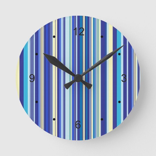 Reloj Redondo Mediano Blue And Cream Stripes (Anverso)