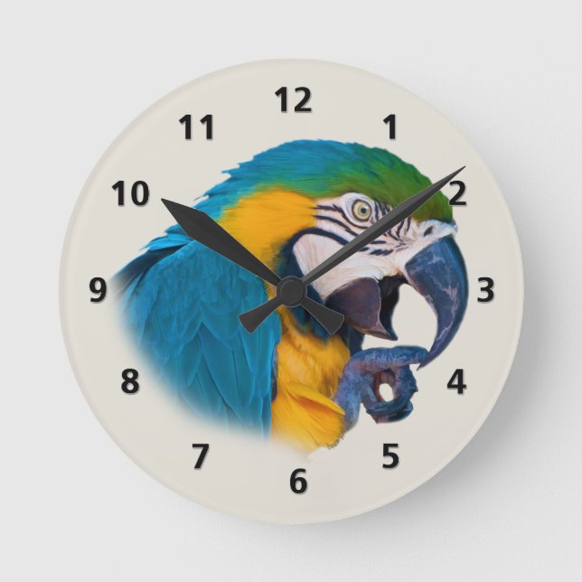 Reloj Redondo Mediano Blue and Gold Parrot Customizable (Anverso)