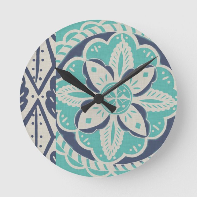 Reloj Redondo Mediano Blue Batik Tile IV (Anverso)