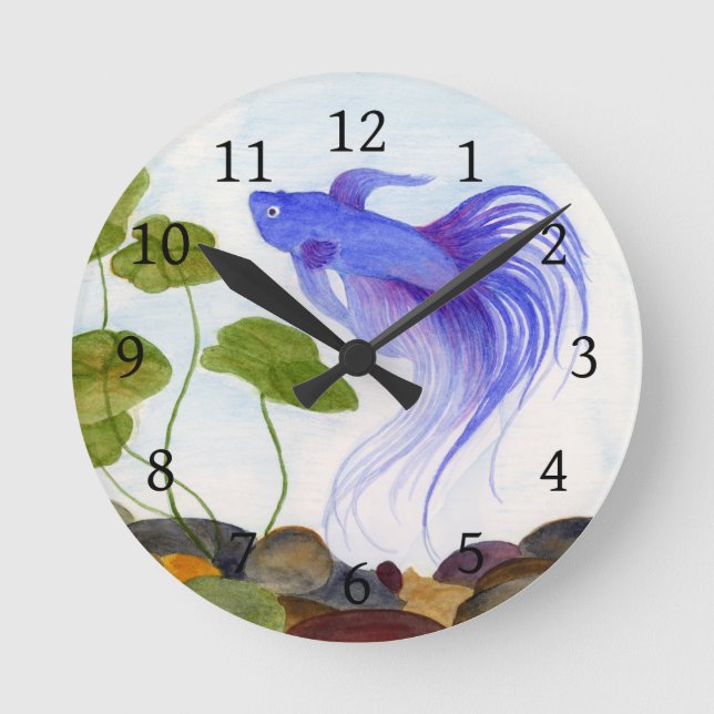 Reloj Redondo Mediano Blue Betta Fish (Anverso)