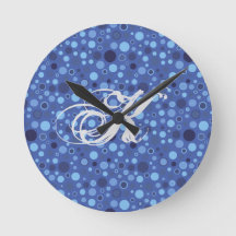Blue Bubble Dots Monogram Wall Clock
