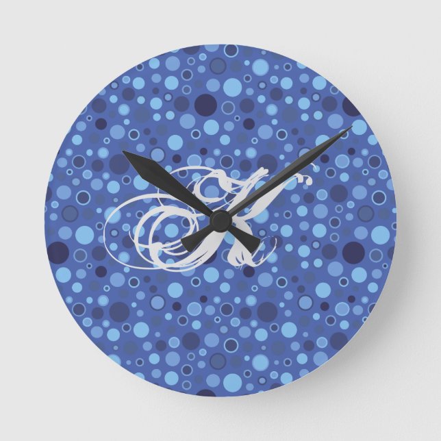 Reloj Redondo Mediano Blue Bubble Dots Monogram Wall Clock (Anverso)