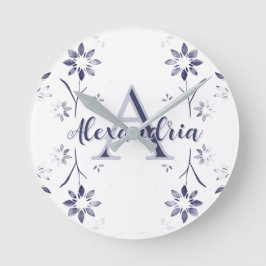 Reloj Redondo Mediano Blue Floral Personalized Monogram Name