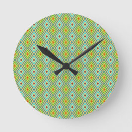 Reloj Redondo Mediano Blue Green Cool Tones Diamond Pattern 