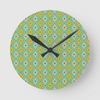 Reloj Redondo Mediano Blue Green Cool Tones Diamond Pattern 