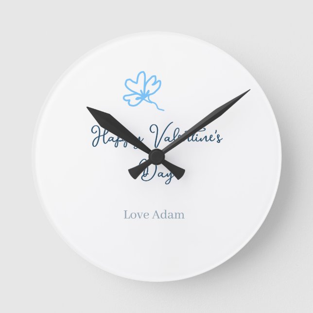 Reloj Redondo Mediano Blue happy Valentine's day love name flower rustic (Anverso)