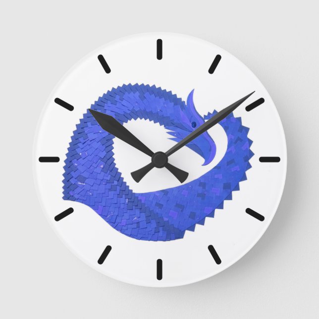 Reloj Redondo Mediano Blue heart dragon on white (Anverso)