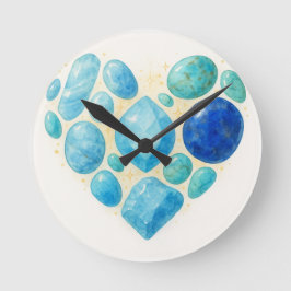Reloj Redondo Mediano Blue Heart Gemstone Wall Clock – Elegant Spiritual