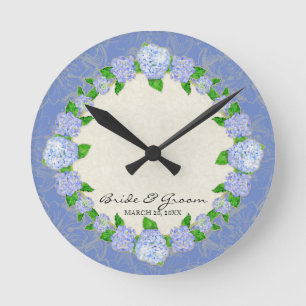 Reloj Redondo Mediano Blue Hydrangea Lace Floral Boda formal regalo