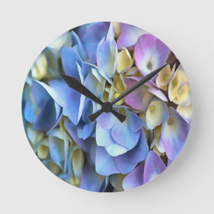 Reloj Redondo Mediano Blue Hydrangea Shrub Bossom artístico