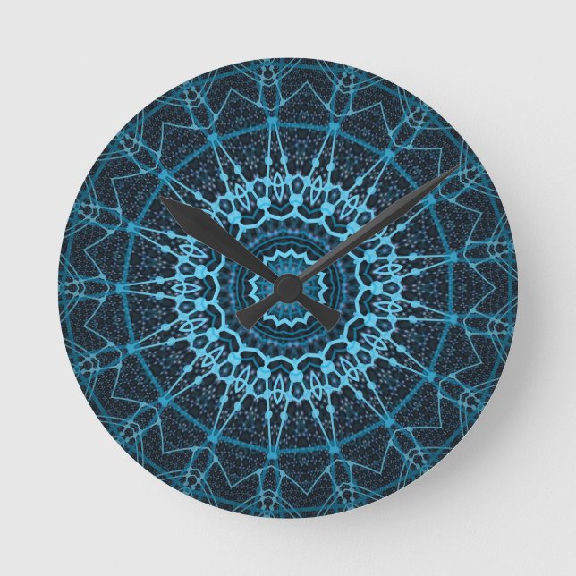 Reloj Redondo Mediano Blue Mandala Net Retro Hippie Trippy Boho Moda (Anverso)