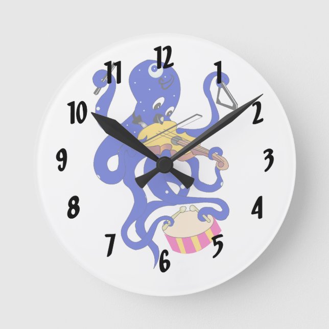 Reloj Redondo Mediano blue octopus playing multiple percussion.png (Anverso)