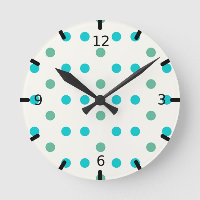 Reloj Redondo Mediano Blue Polka Dot Retro Design (Anverso)