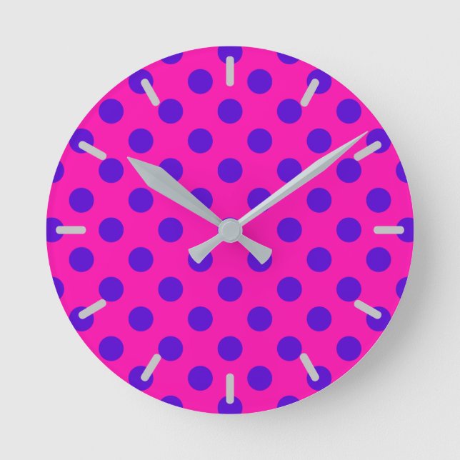 Reloj Redondo Mediano Blue polka dots on fuchsia (Anverso)