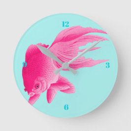 Reloj Redondo Mediano Blue Pop Art Pink Goldfish Moderno